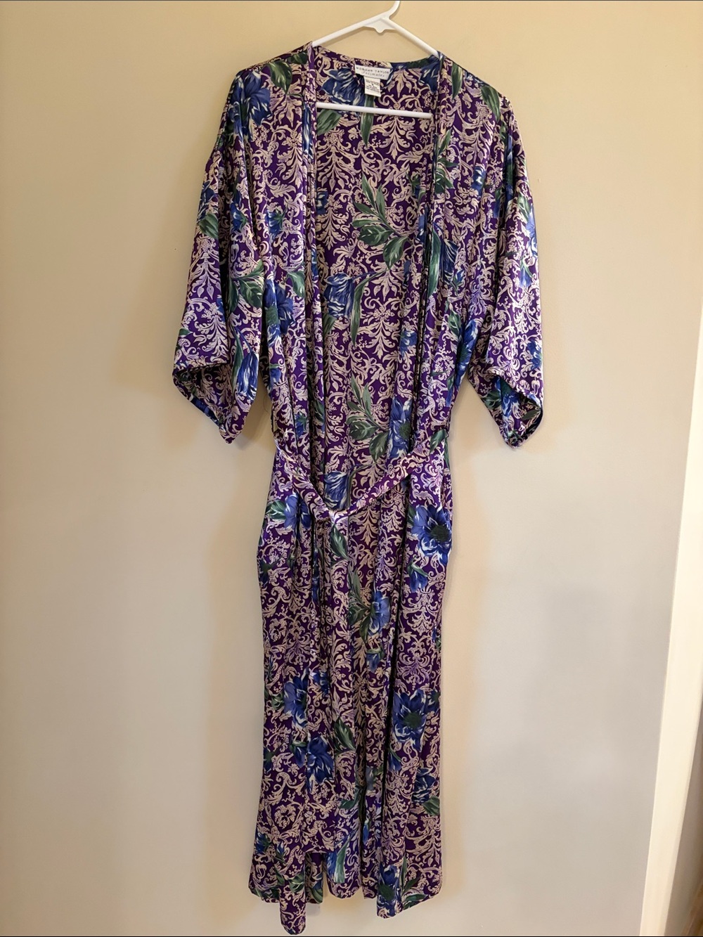 Morgan Taylor Purple & Green Floral Satin Wrap Robe